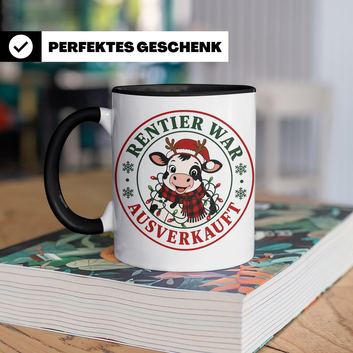 Kuh Weihnachten Tasse Rentier war ausverkauft - Lustiges Ges – Schwarz [farbe:schwarz]