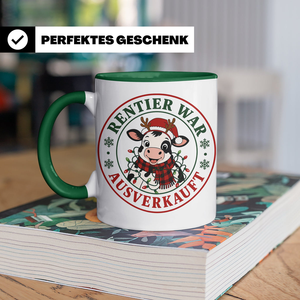 Kuh Weihnachten Tasse Rentier war ausverkauft - Lustiges Ges – Grün [farbe:grün]