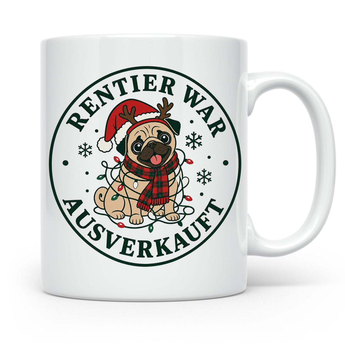 Mops Weihnachten Tasse Rentier war ausverkauft - Lustiges Ge – Weiß [farbe:weiß]