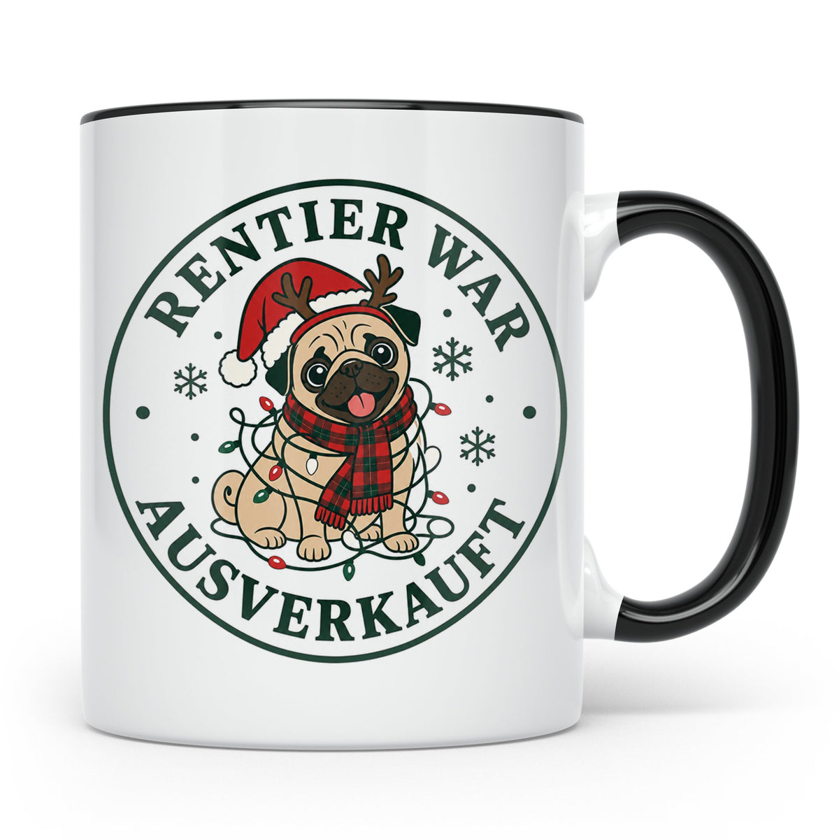 Mops Weihnachten Tasse Rentier war ausverkauft - Lustiges Ge – Schwarz [farbe:schwarz]