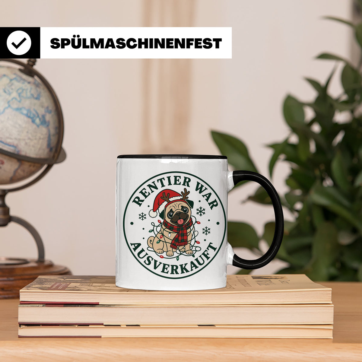 Mops Weihnachten Tasse Rentier war ausverkauft - Lustiges Ge – Schwarz [farbe:schwarz]