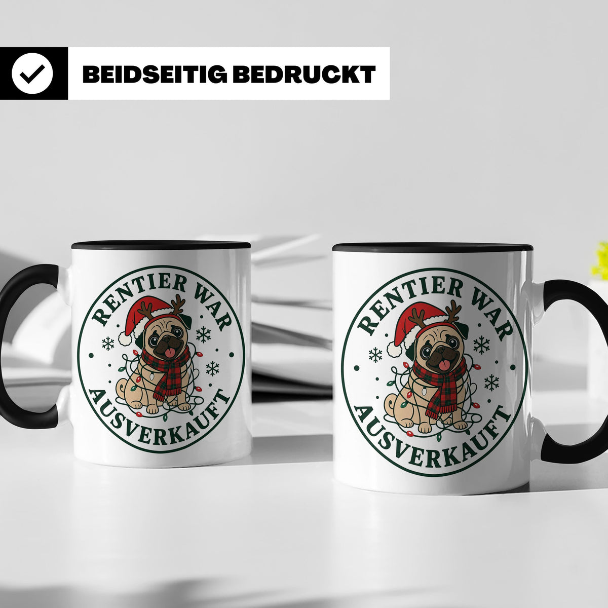 Mops Weihnachten Tasse Rentier war ausverkauft - Lustiges Ge – Schwarz [farbe:schwarz]