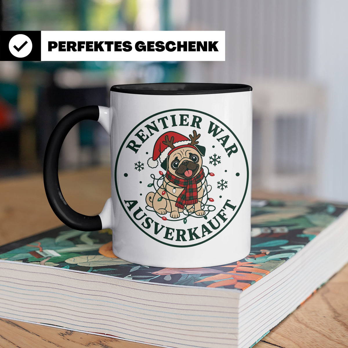 Mops Weihnachten Tasse Rentier war ausverkauft - Lustiges Ge – Schwarz [farbe:schwarz]