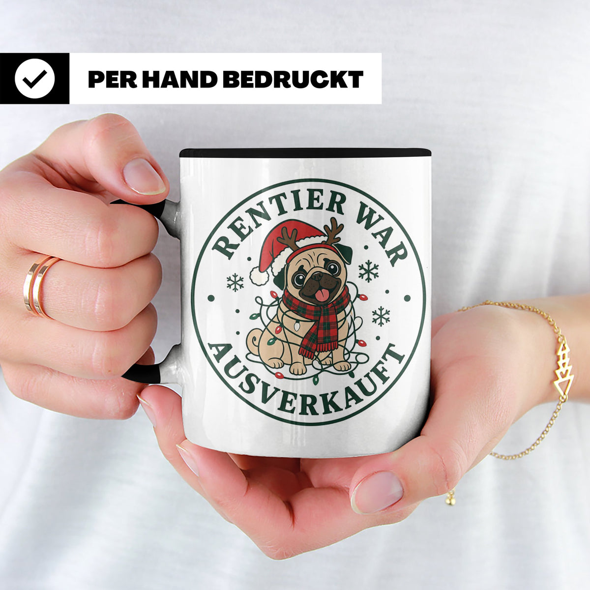 Mops Weihnachten Tasse Rentier war ausverkauft - Lustiges Ge – Schwarz [farbe:schwarz]
