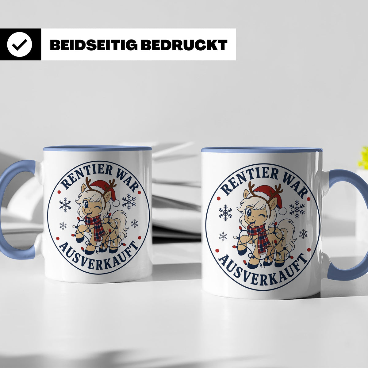 Pferde Weihnachten Tasse Rentier war ausverkauft - Lustiges  – Blau [farbe:blau]