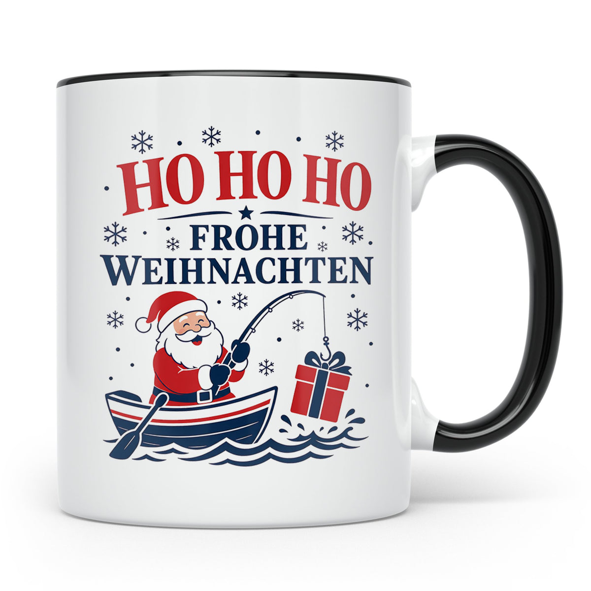 Angeln Weihnachten Tasse Weihnachtsmann beim Angeln - Gesche – Schwarz [farbe:schwarz]