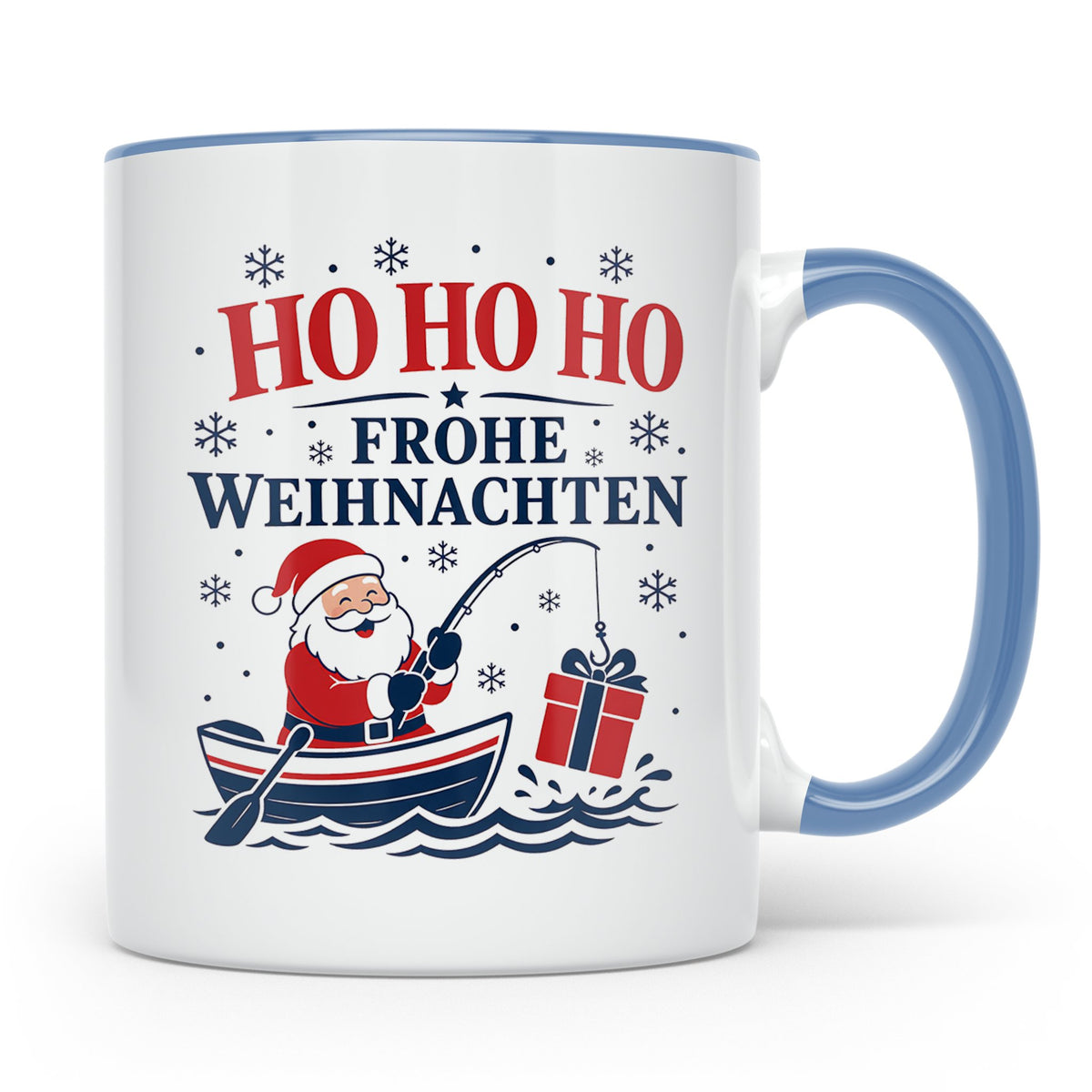Angeln Weihnachten Tasse Weihnachtsmann beim Angeln - Gesche – Blau [farbe:blau]