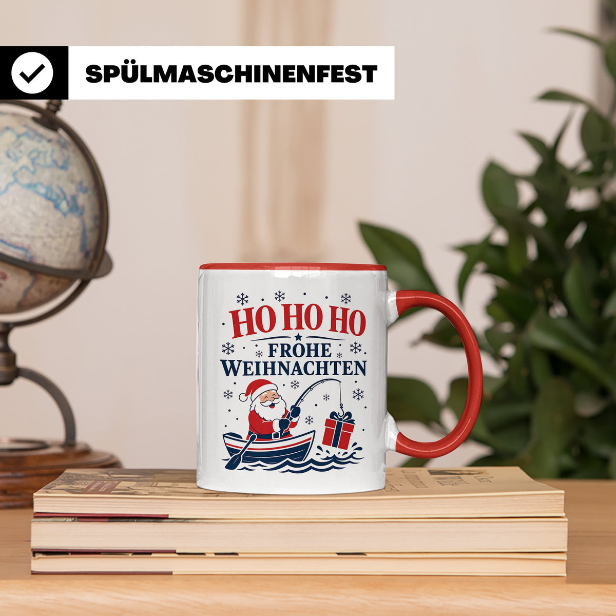 Angeln Weihnachten Tasse Weihnachtsmann beim Angeln - Gesche – Rot [farbe:rot]