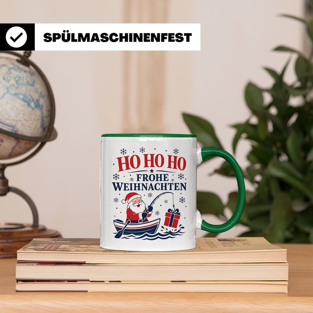 Angeln Weihnachten Tasse Weihnachtsmann beim Angeln - Gesche – Grün [farbe:grün]