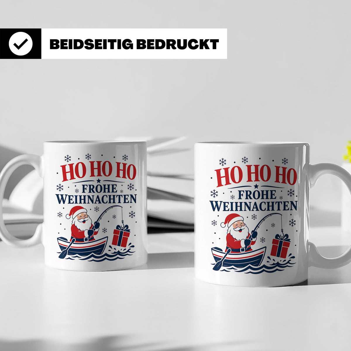 Angeln Weihnachten Tasse Weihnachtsmann beim Angeln - Gesche – Weiß [farbe:weiß]