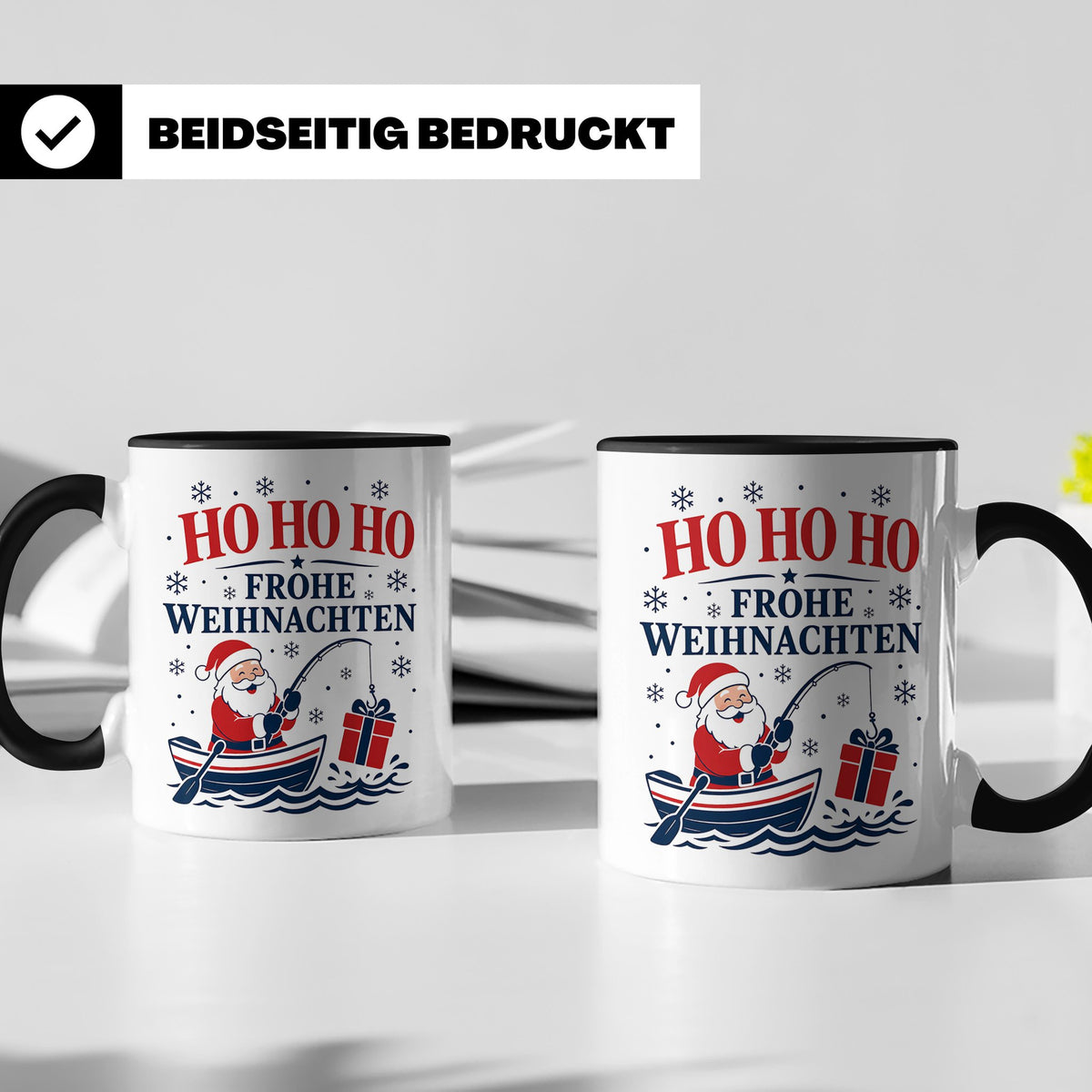 Angeln Weihnachten Tasse Weihnachtsmann beim Angeln - Gesche – Schwarz [farbe:schwarz]