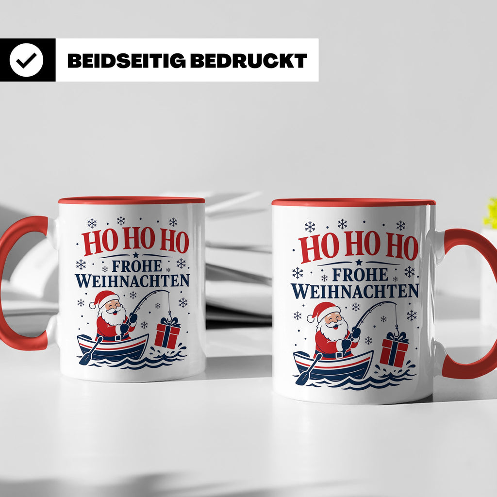 Angeln Weihnachten Tasse Weihnachtsmann beim Angeln - Gesche – Rot [farbe:rot]