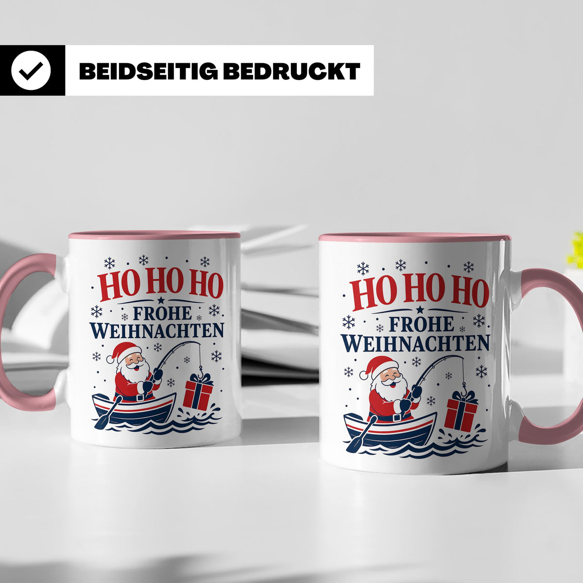 Angeln Weihnachten Tasse Weihnachtsmann beim Angeln - Gesche – Rosa [farbe:rosa]