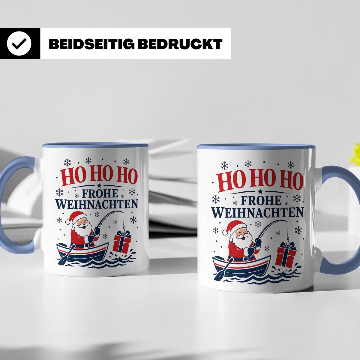 Angeln Weihnachten Tasse Weihnachtsmann beim Angeln - Gesche – Blau [farbe:blau]
