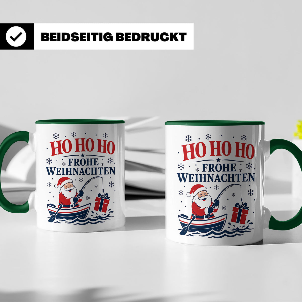 Angeln Weihnachten Tasse Weihnachtsmann beim Angeln - Gesche – Grün [farbe:grün]
