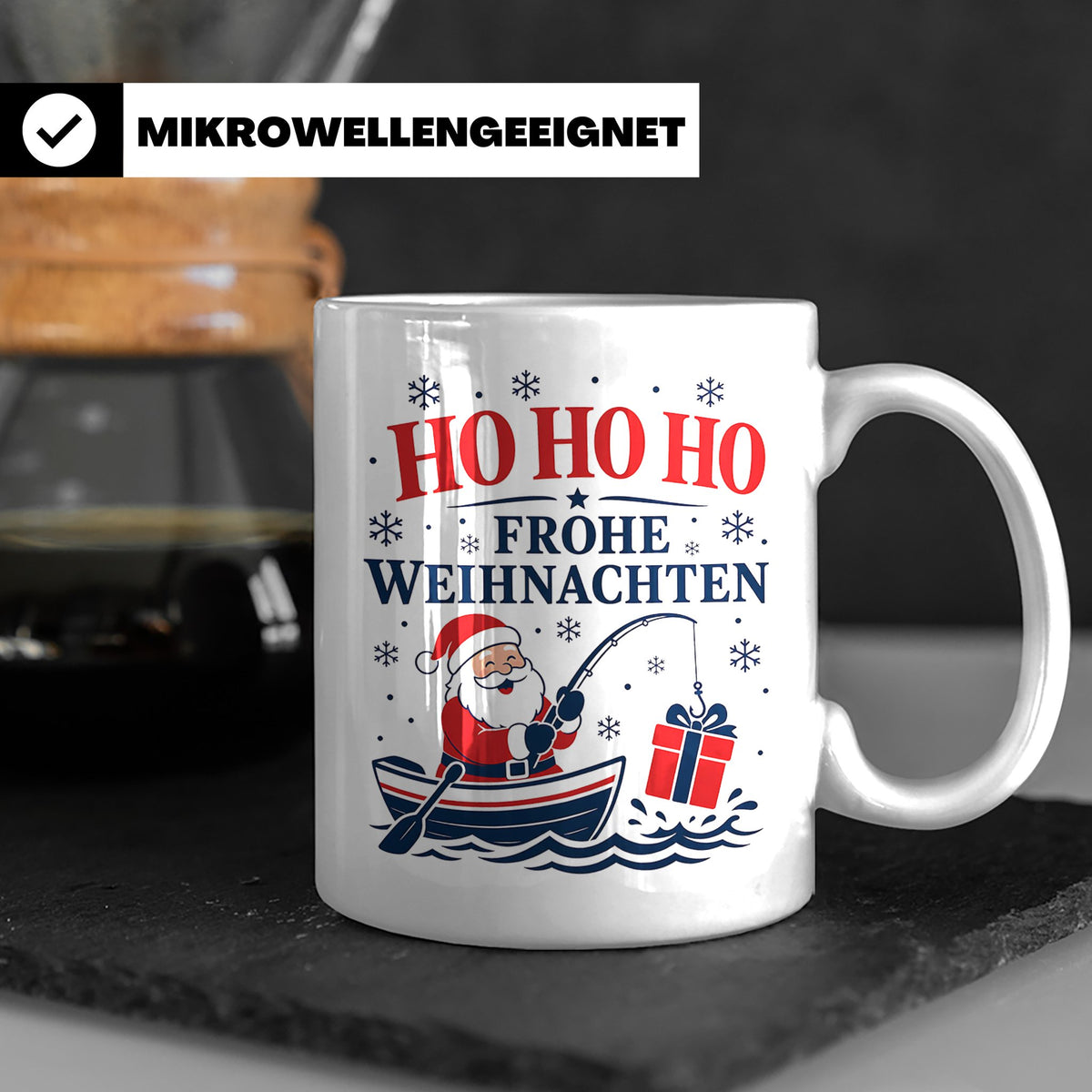 Angeln Weihnachten Tasse Weihnachtsmann beim Angeln - Gesche – Weiß [farbe:weiß]