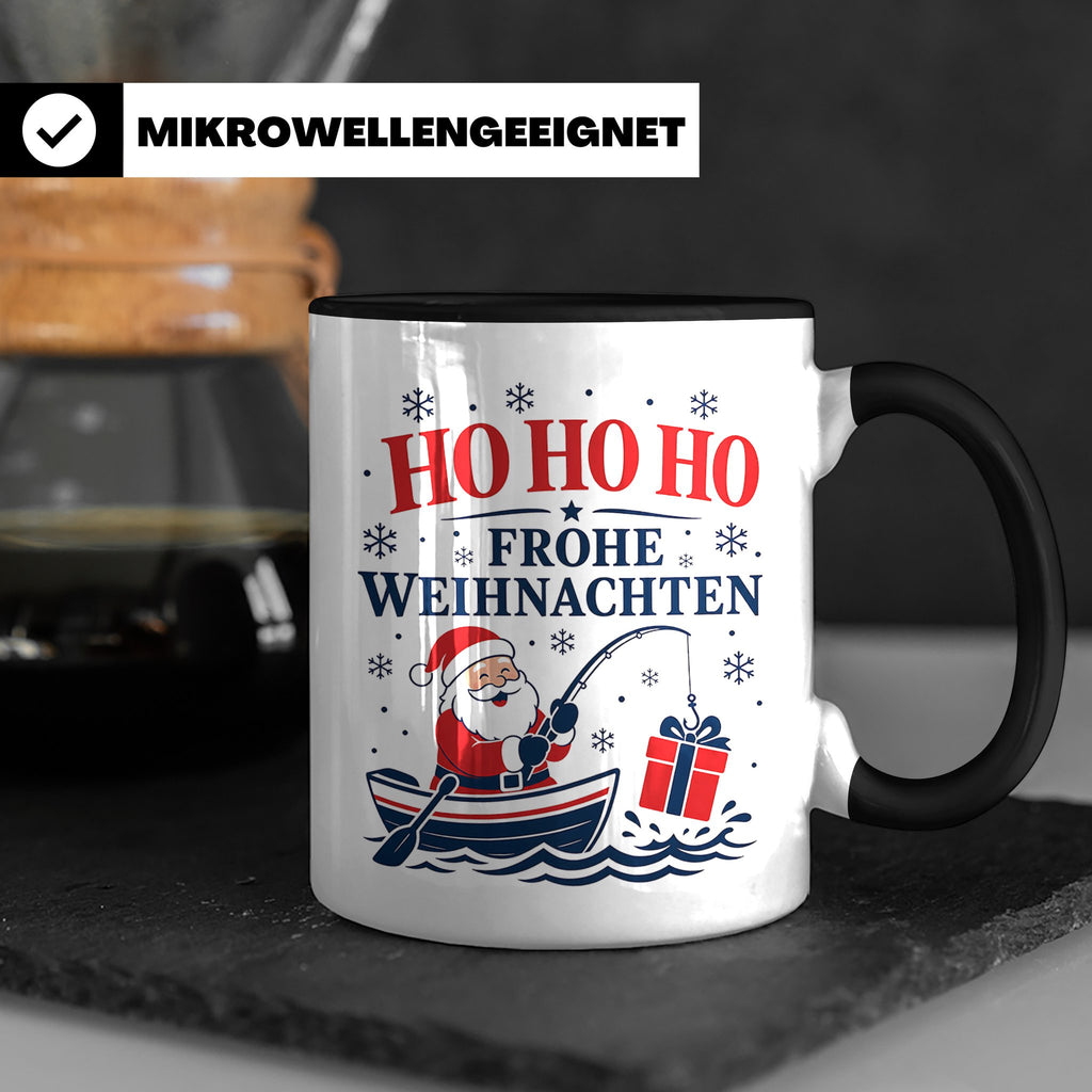 Angeln Weihnachten Tasse Weihnachtsmann beim Angeln - Gesche – Schwarz [farbe:schwarz]