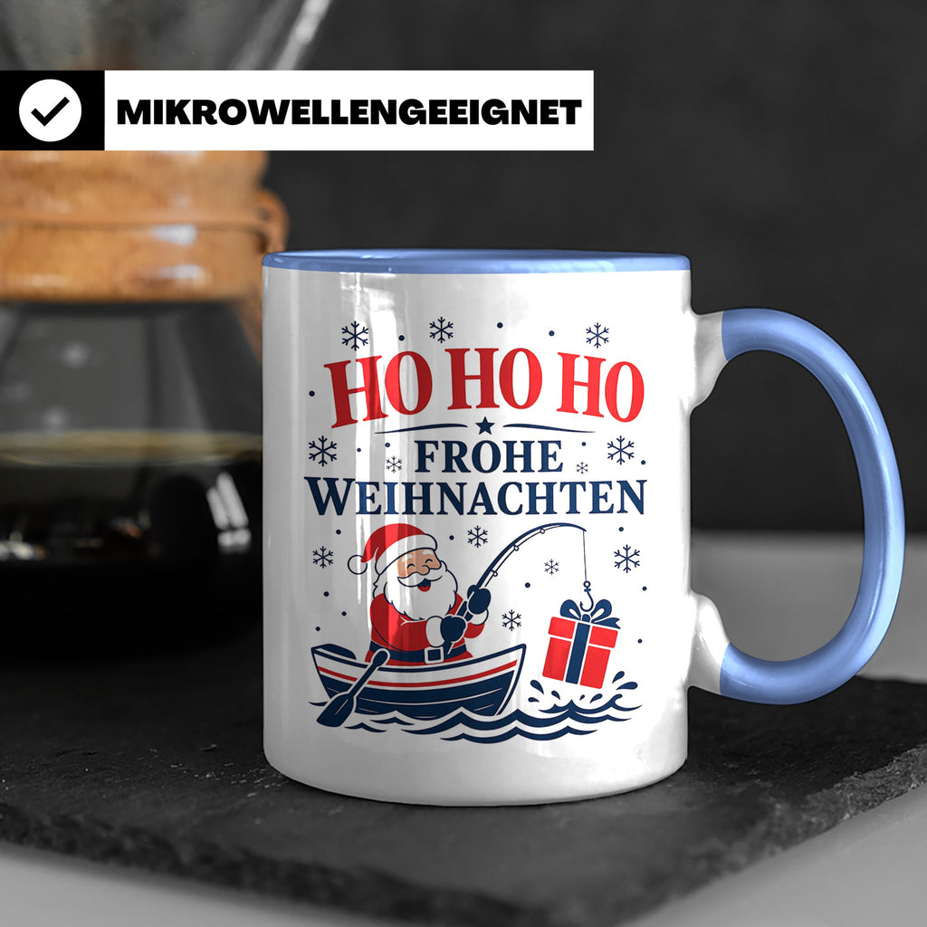 Angeln Weihnachten Tasse Weihnachtsmann beim Angeln - Gesche – Blau [farbe:blau]