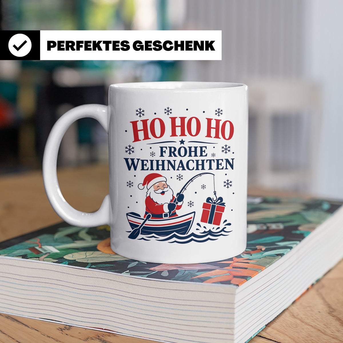 Angeln Weihnachten Tasse Weihnachtsmann beim Angeln - Gesche – Weiß [farbe:weiß]