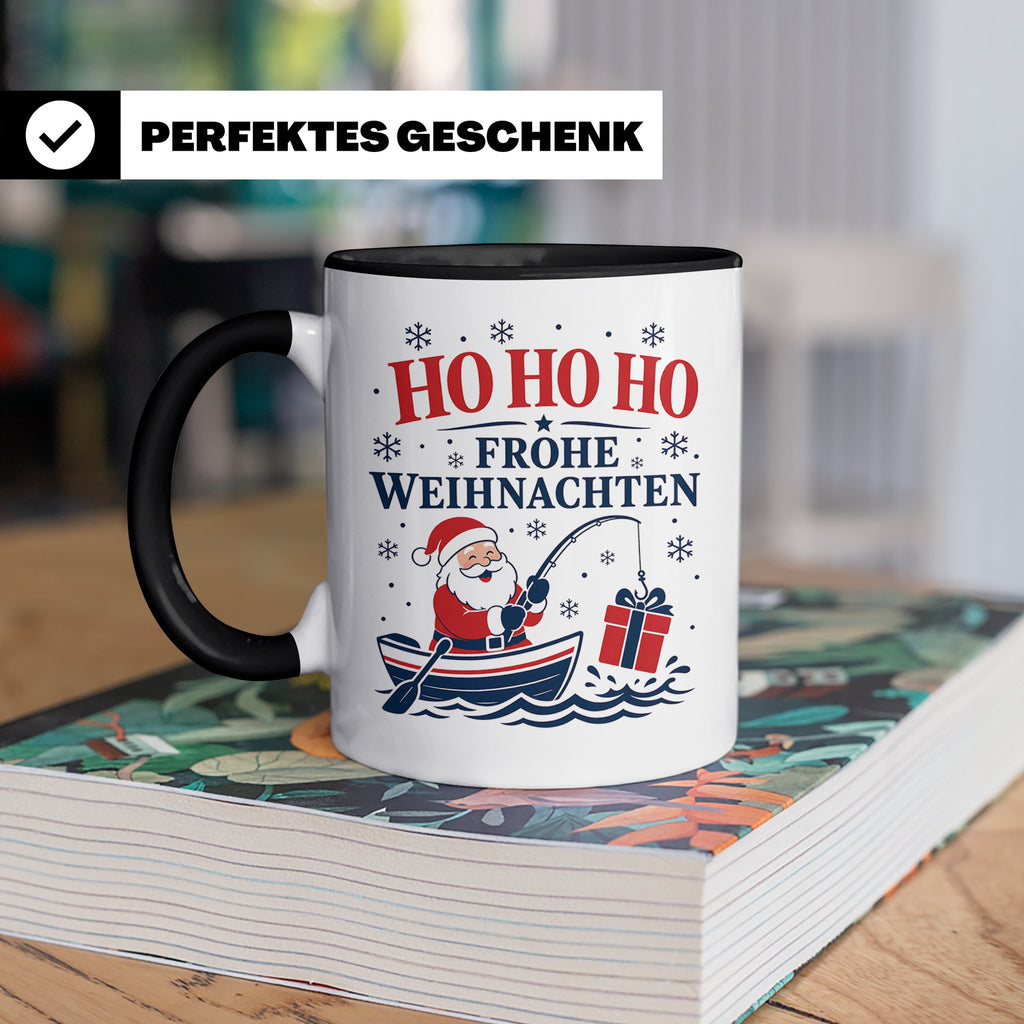 Angeln Weihnachten Tasse Weihnachtsmann beim Angeln - Gesche – Schwarz [farbe:schwarz]