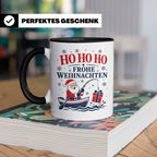 Angeln Weihnachten Tasse Weihnachtsmann beim Angeln - Gesche – Schwarz [farbe:schwarz]