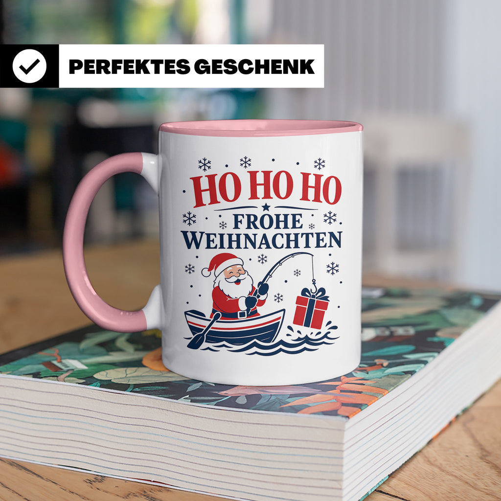 Angeln Weihnachten Tasse Weihnachtsmann beim Angeln - Gesche – Rosa [farbe:rosa]