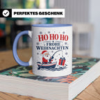 Angeln Weihnachten Tasse Weihnachtsmann beim Angeln - Gesche – Blau [farbe:blau]
