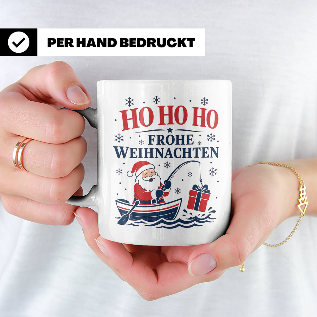 Angeln Weihnachten Tasse Weihnachtsmann beim Angeln - Gesche – Weiß [farbe:weiß]