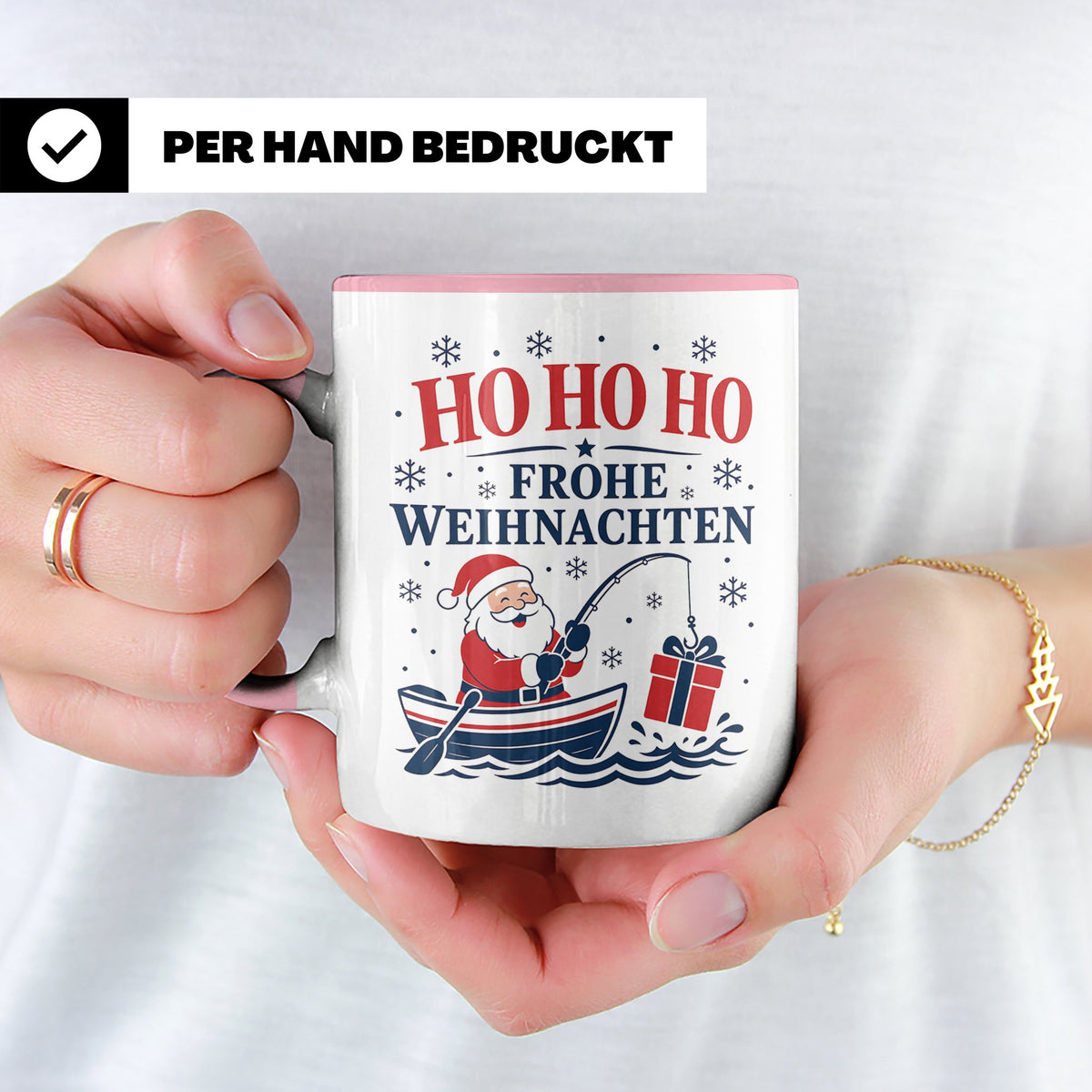 Angeln Weihnachten Tasse Weihnachtsmann beim Angeln - Gesche – Rosa [farbe:rosa]