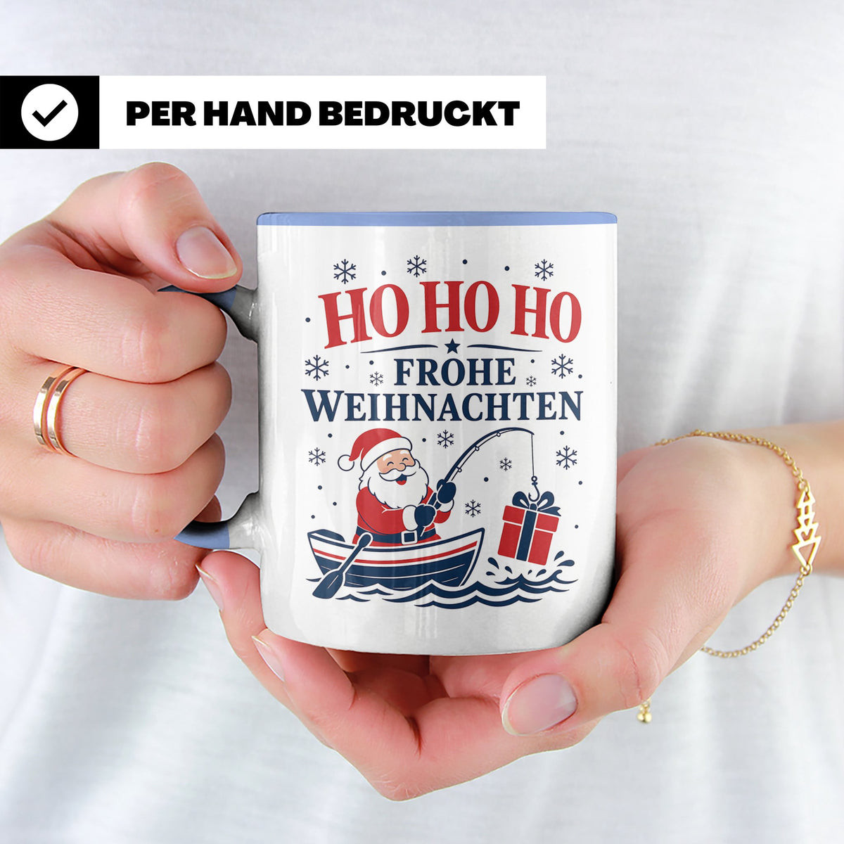 Angeln Weihnachten Tasse Weihnachtsmann beim Angeln - Gesche – Blau [farbe:blau]