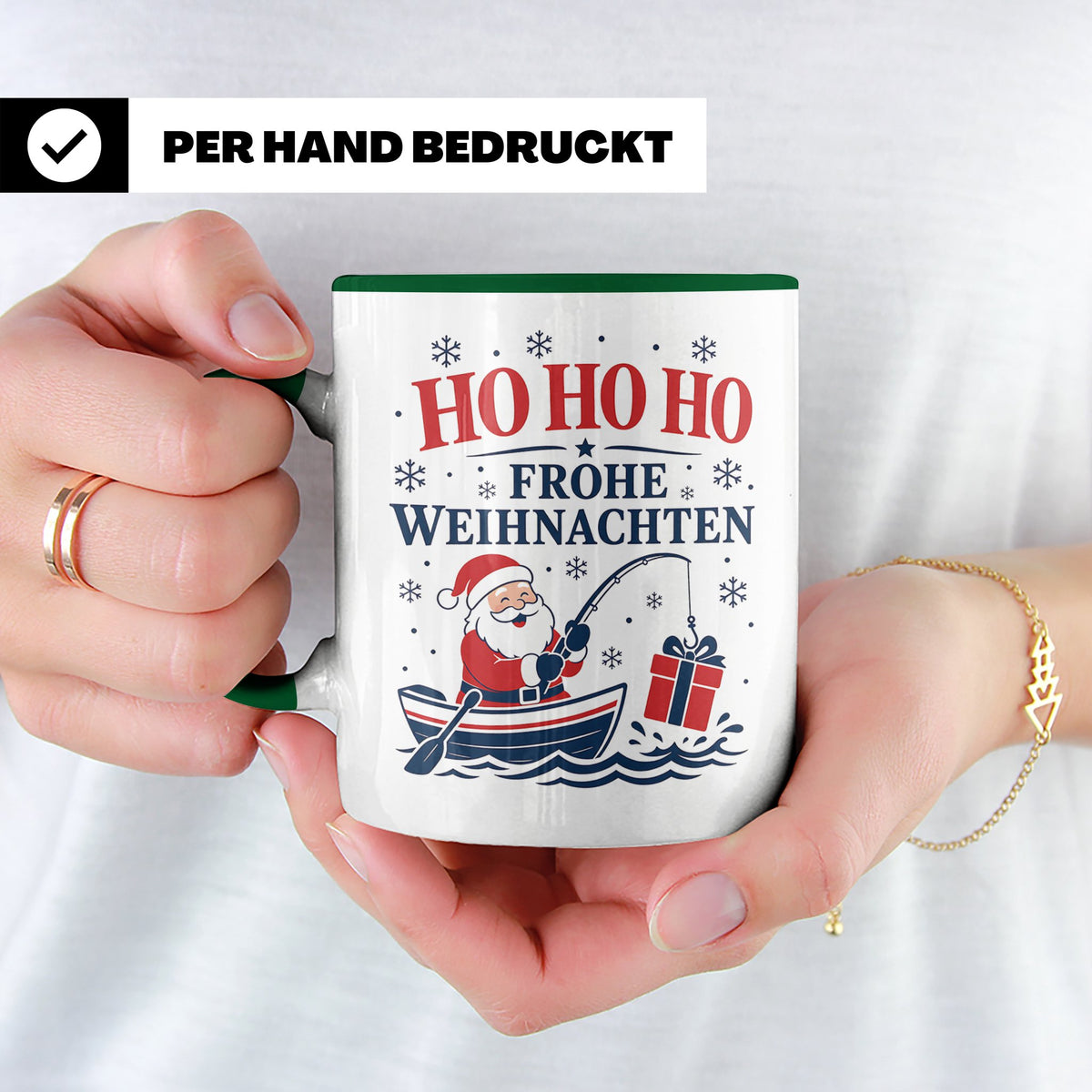 Angeln Weihnachten Tasse Weihnachtsmann beim Angeln - Gesche – Grün [farbe:grün]