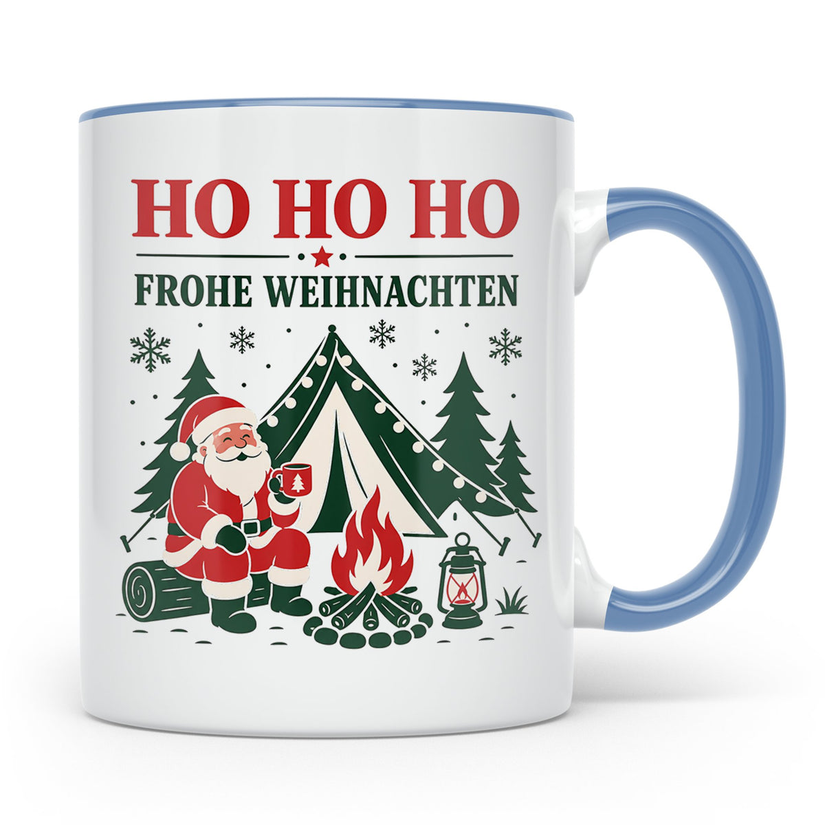 Camping Weihnachten Tasse Weihnachtsmann am Lagerfeuer - Ges – Blau [farbe:blau]