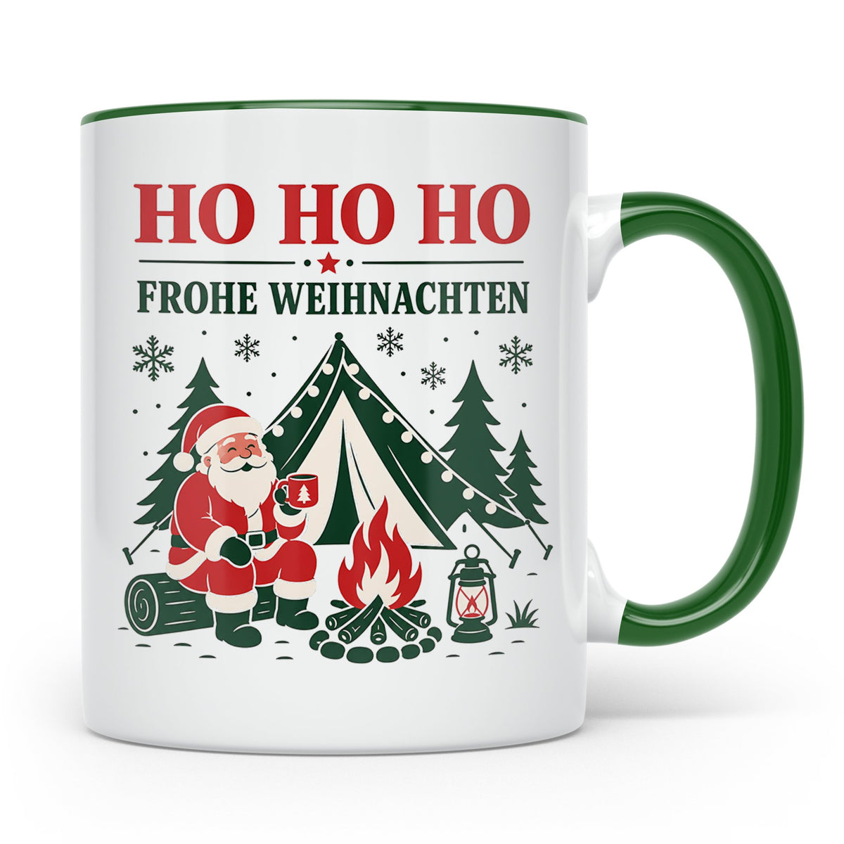 Camping Weihnachten Tasse Weihnachtsmann am Lagerfeuer - Ges – Grün [farbe:grün]