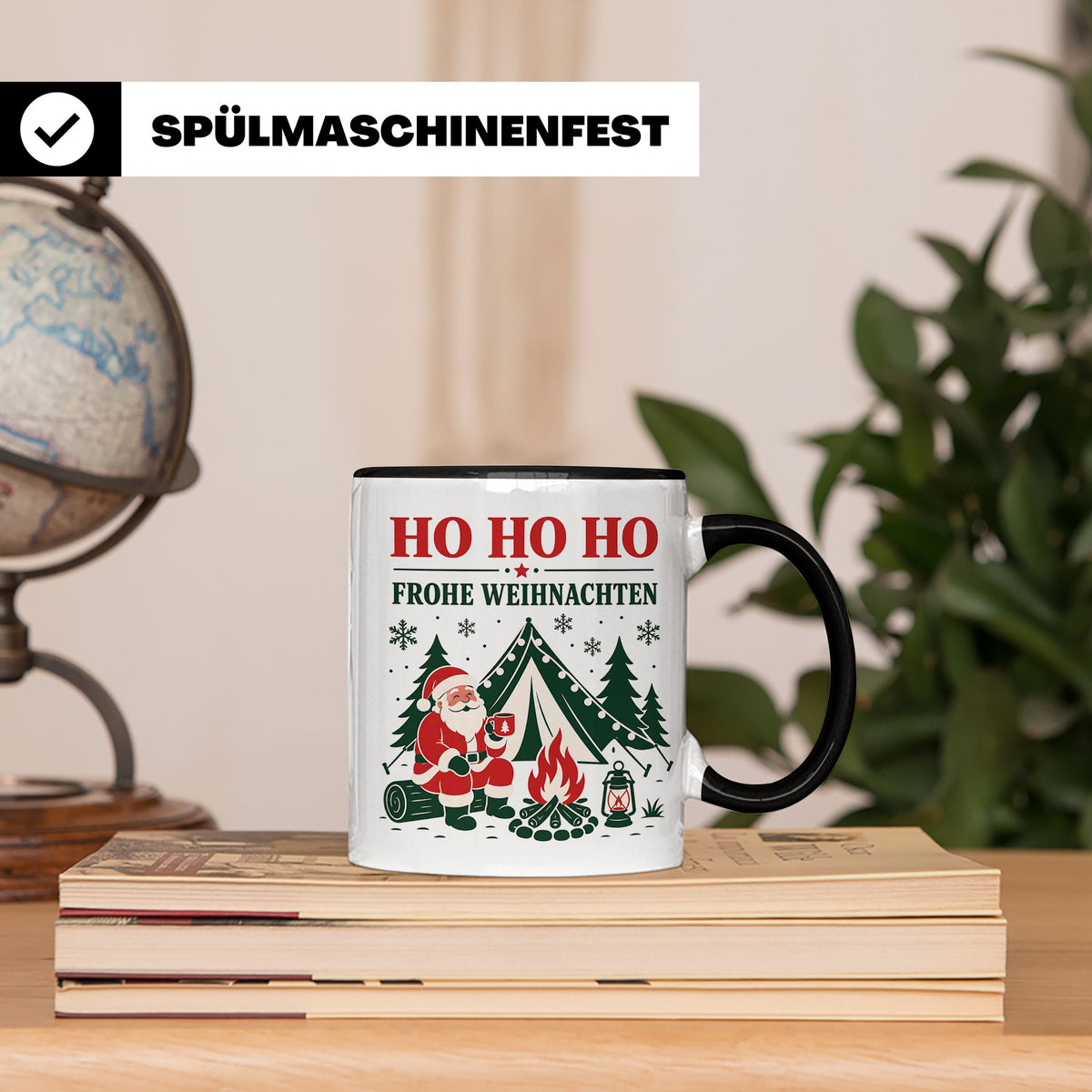 Camping Weihnachten Tasse Weihnachtsmann am Lagerfeuer - Ges – Schwarz [farbe:schwarz]