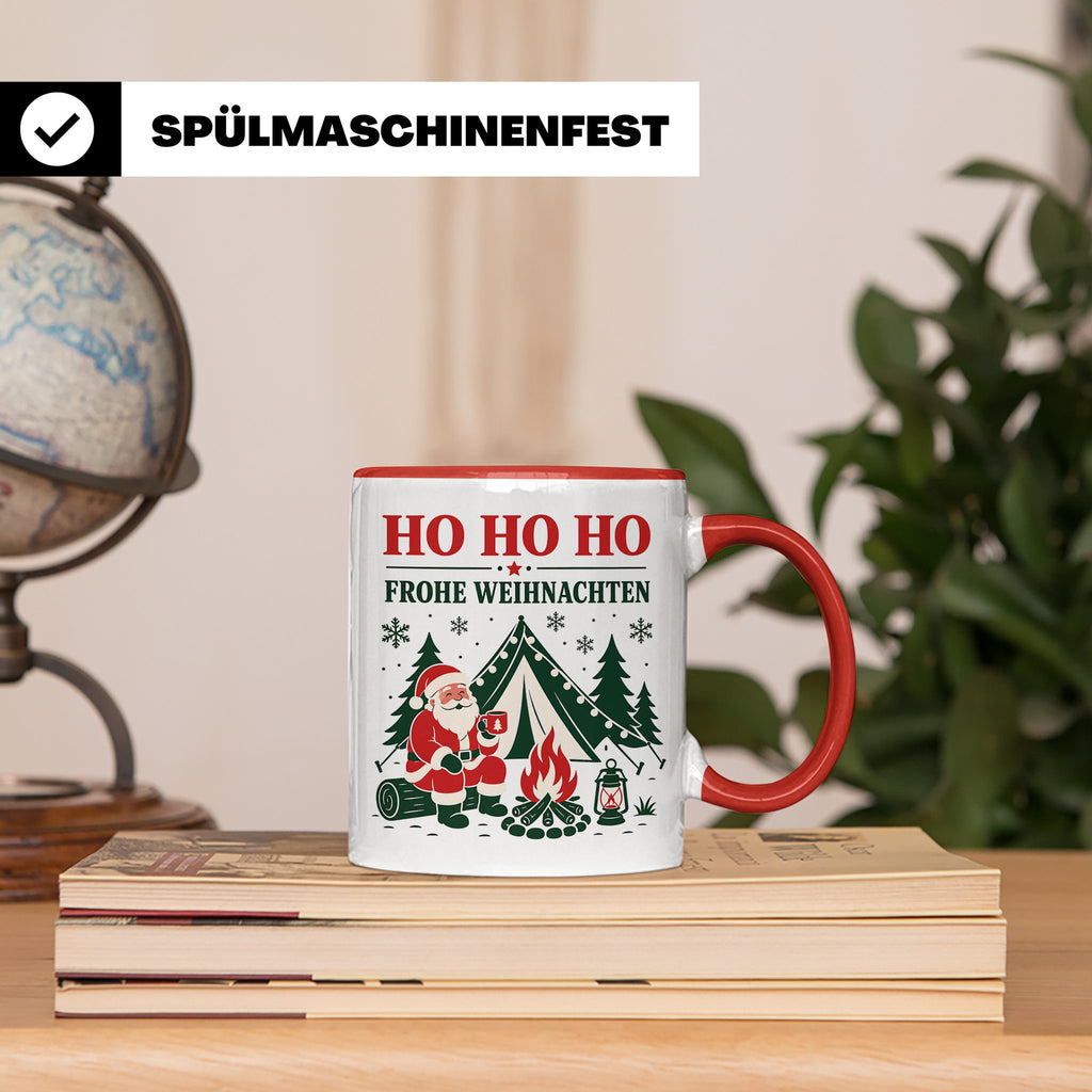Camping Weihnachten Tasse Weihnachtsmann am Lagerfeuer - Ges – Rot [farbe:rot]