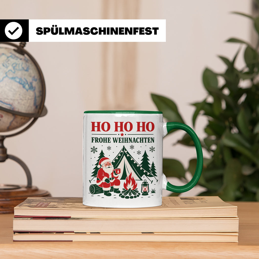 Camping Weihnachten Tasse Weihnachtsmann am Lagerfeuer - Ges – Grün [farbe:grün]