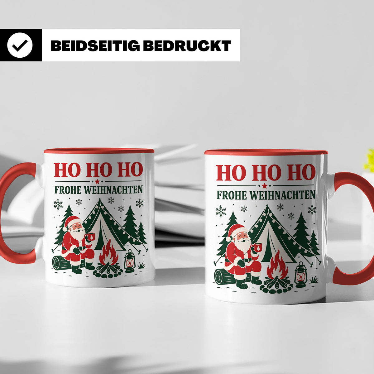 Camping Weihnachten Tasse Weihnachtsmann am Lagerfeuer - Ges – Rot [farbe:rot]
