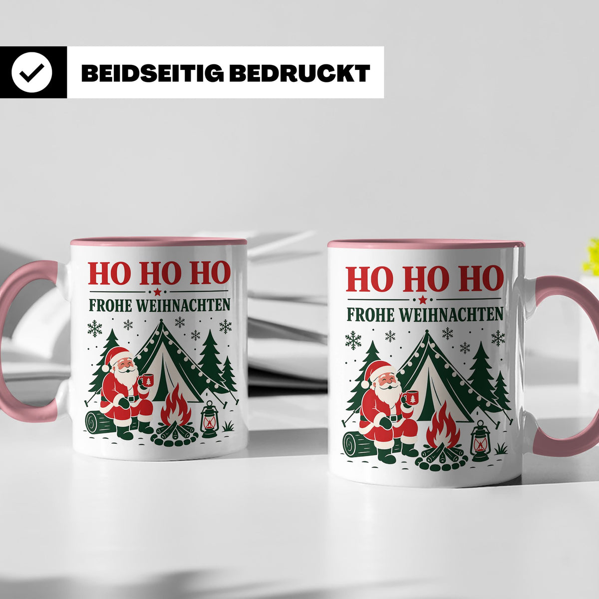 Camping Weihnachten Tasse Weihnachtsmann am Lagerfeuer - Ges – Rosa [farbe:rosa]