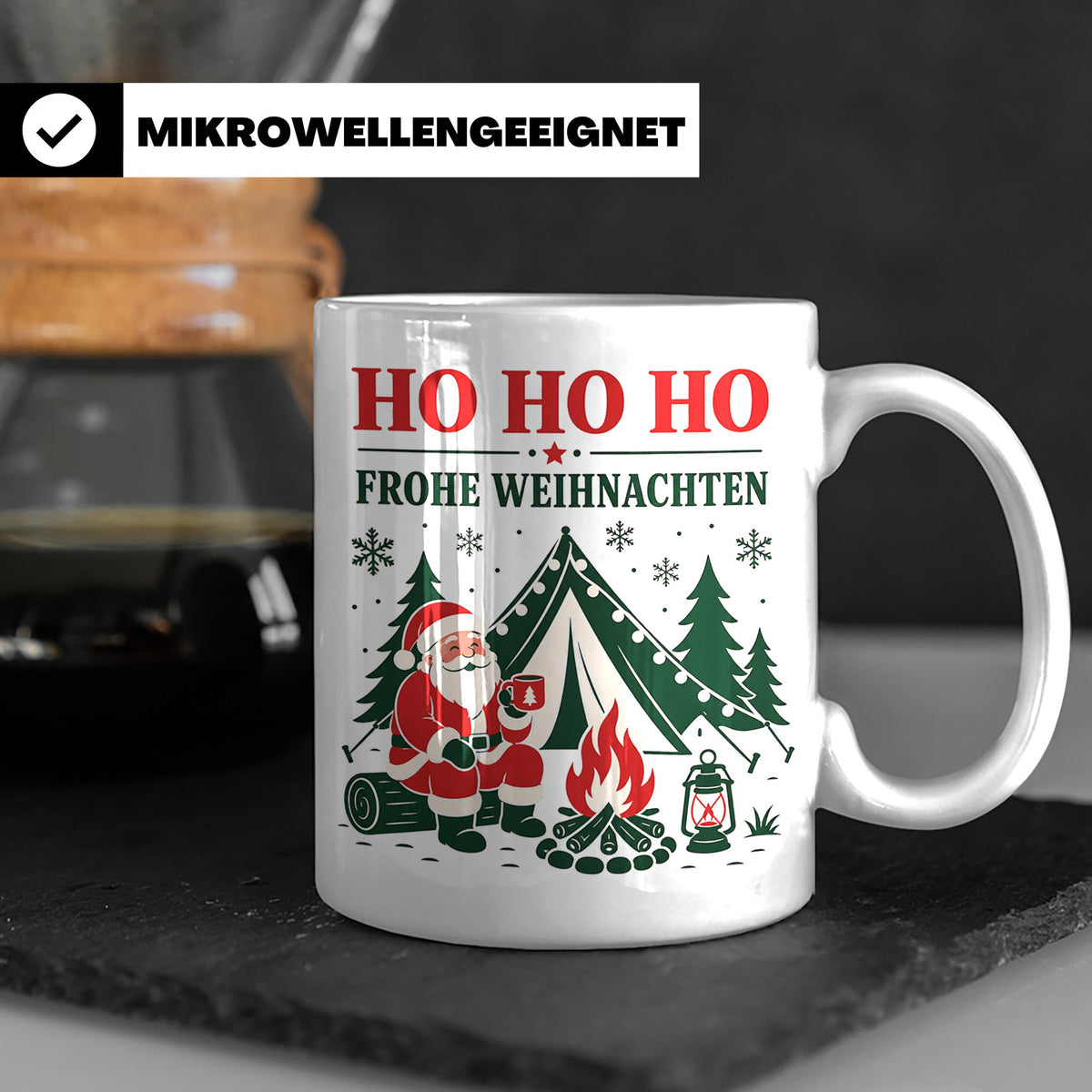 Camping Weihnachten Tasse Weihnachtsmann am Lagerfeuer - Ges – Weiß [farbe:weiß]
