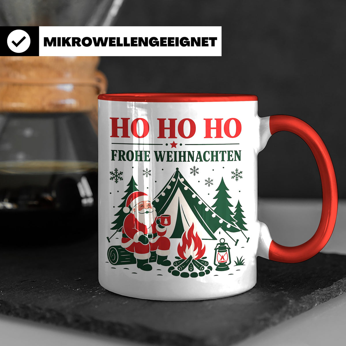 Camping Weihnachten Tasse Weihnachtsmann am Lagerfeuer - Ges – Rot [farbe:rot]