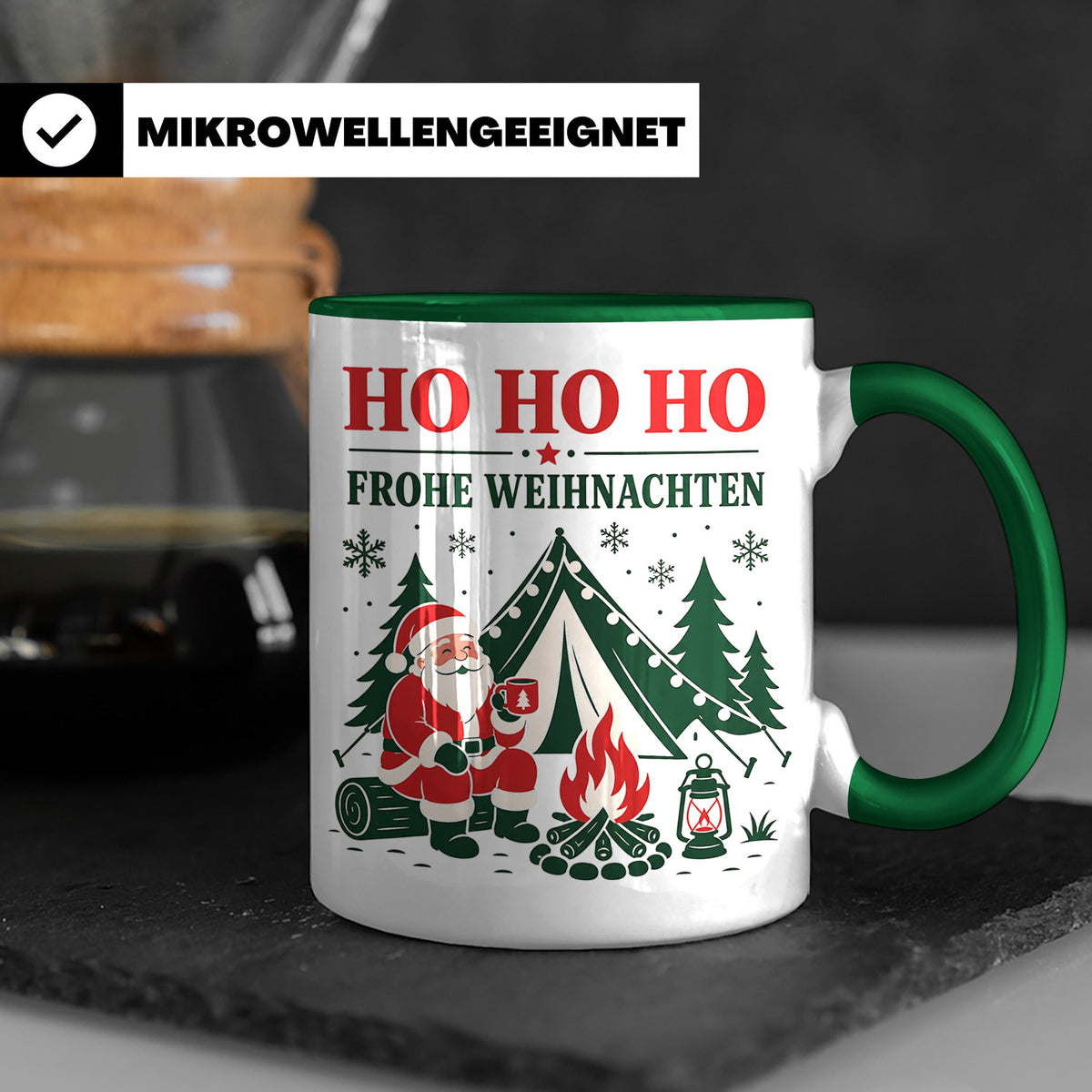 Camping Weihnachten Tasse Weihnachtsmann am Lagerfeuer - Ges – Grün [farbe:grün]