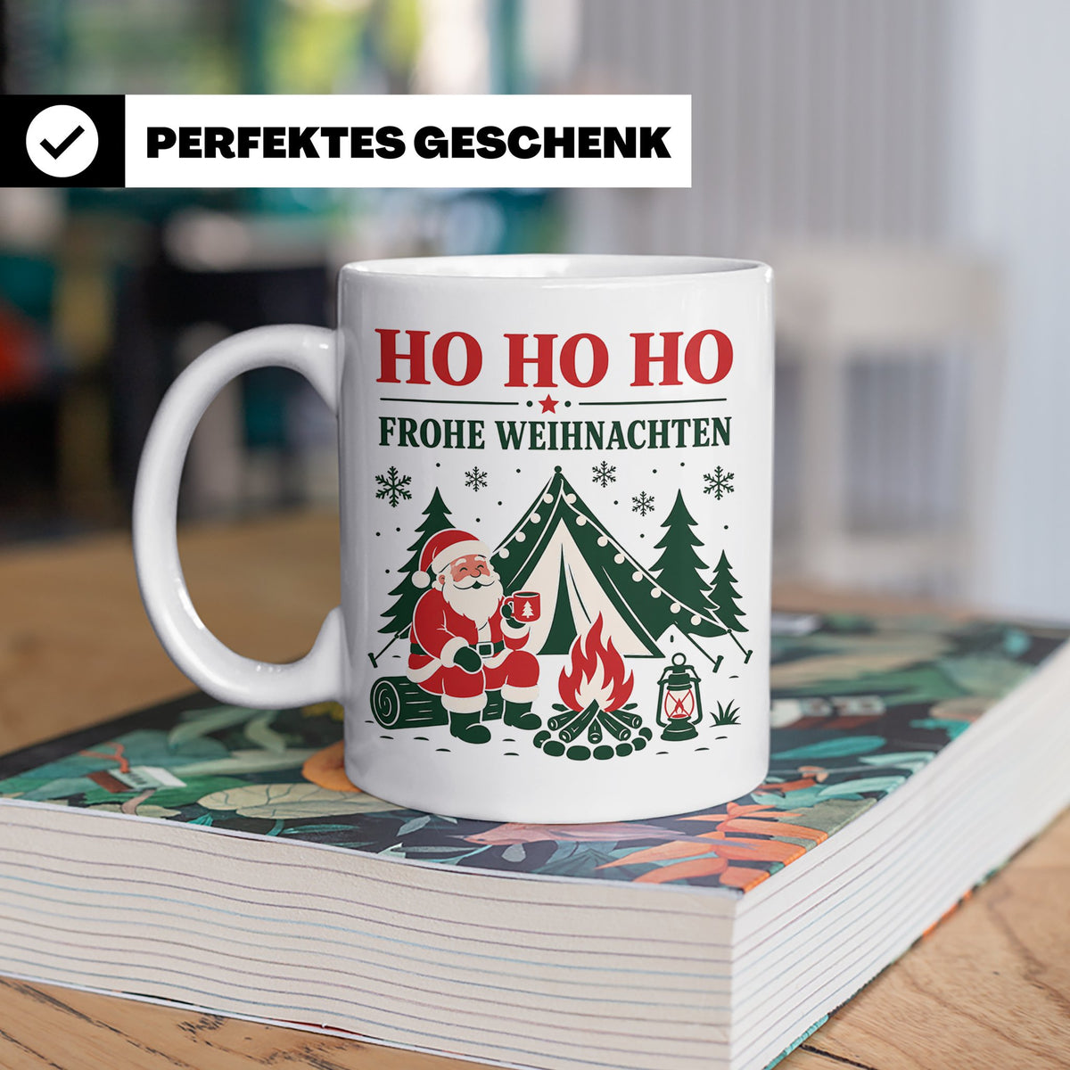 Camping Weihnachten Tasse Weihnachtsmann am Lagerfeuer - Ges – Weiß [farbe:weiß]