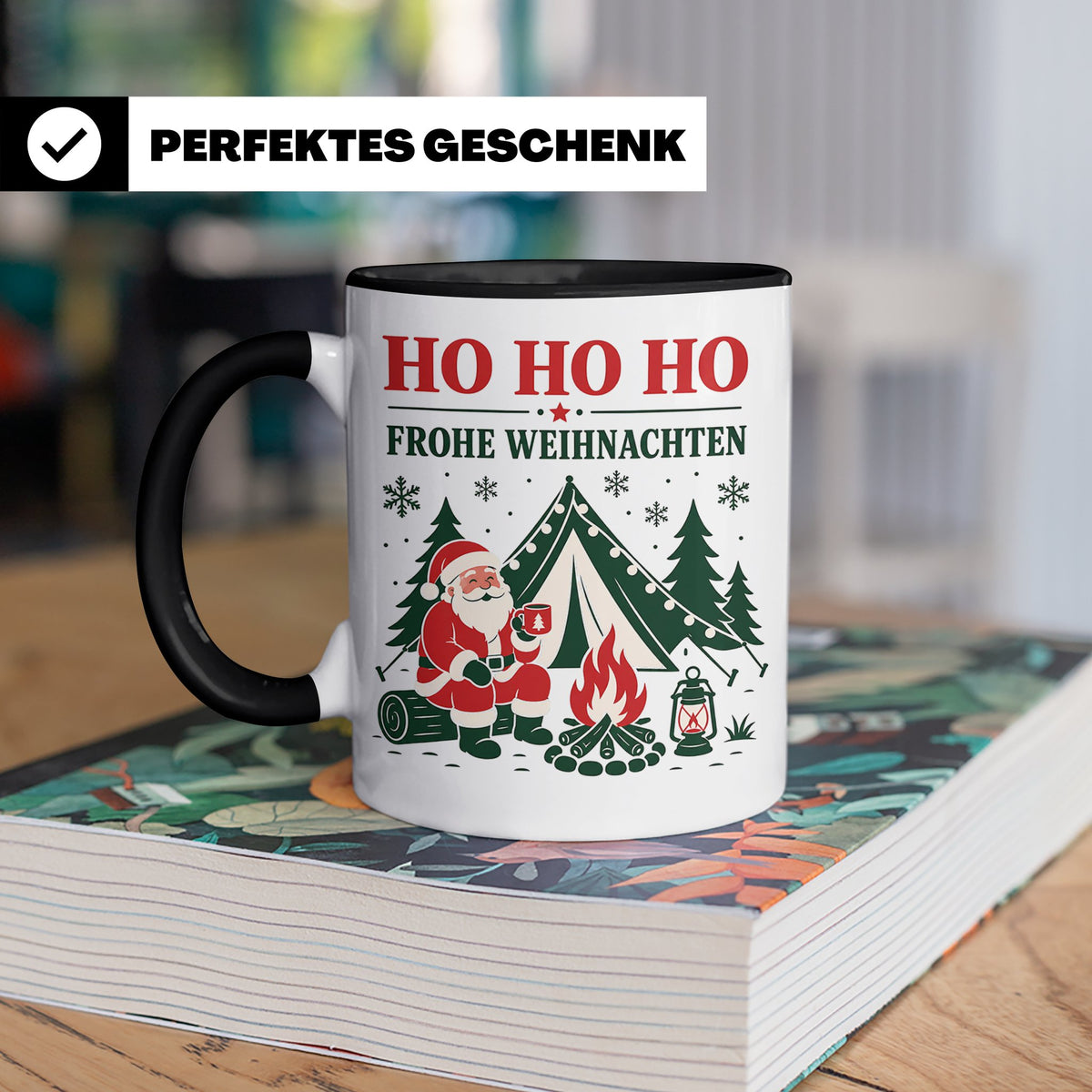 Camping Weihnachten Tasse Weihnachtsmann am Lagerfeuer - Ges – Schwarz [farbe:schwarz]