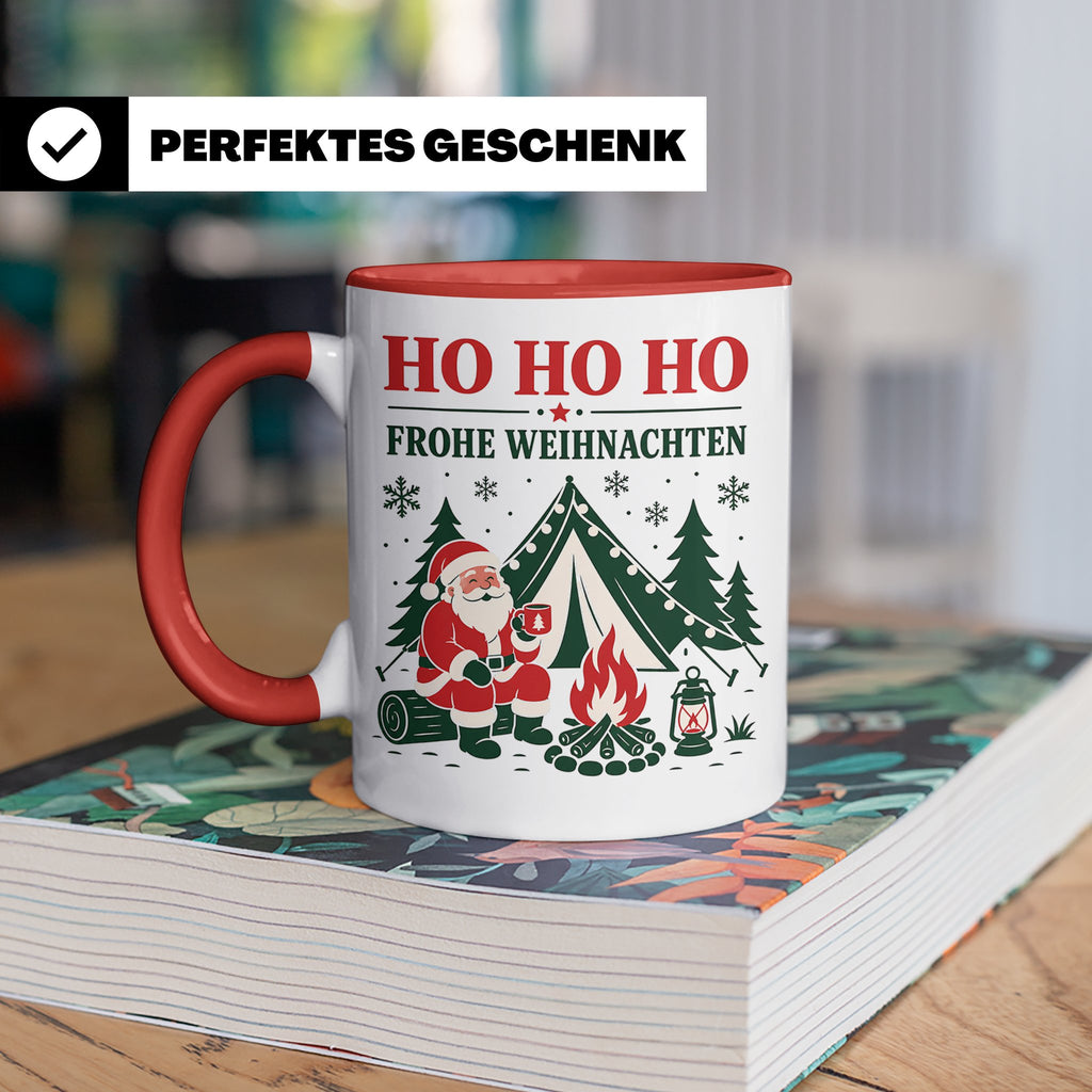 Camping Weihnachten Tasse Weihnachtsmann am Lagerfeuer - Ges – Rot [farbe:rot]
