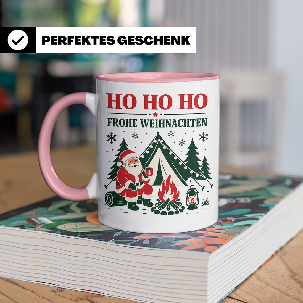 Camping Weihnachten Tasse Weihnachtsmann am Lagerfeuer - Ges – Rosa [farbe:rosa]