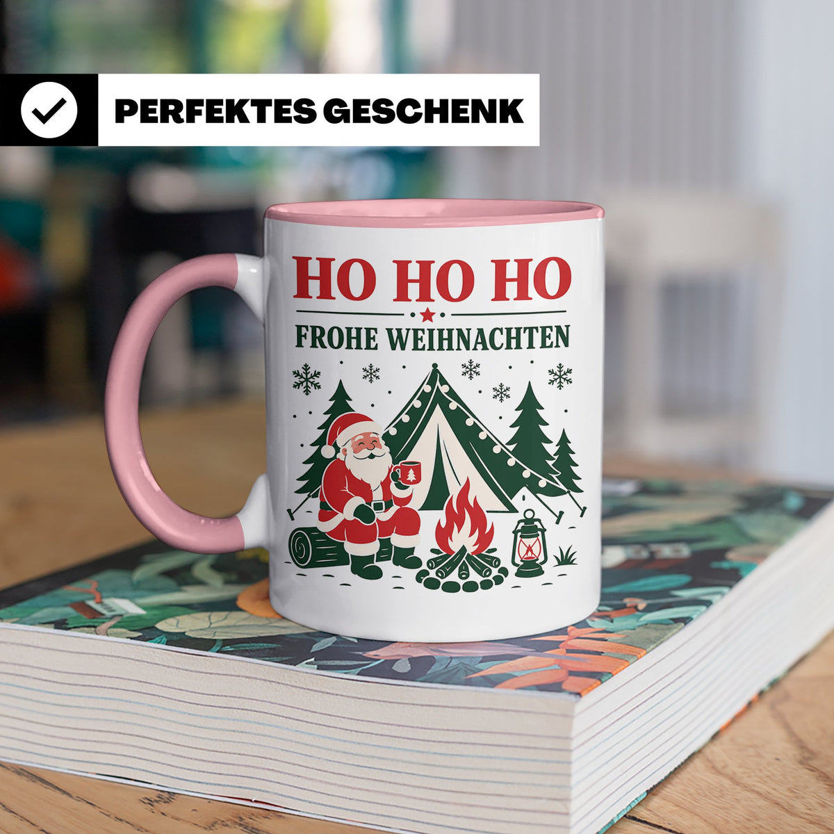 Camping Weihnachten Tasse Weihnachtsmann am Lagerfeuer - Ges – Rosa [farbe:rosa]