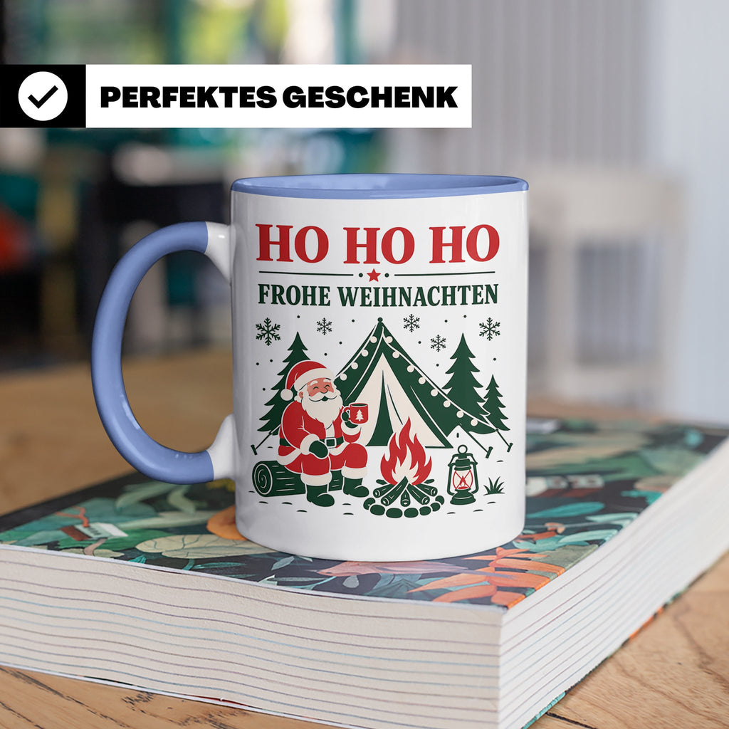 Camping Weihnachten Tasse Weihnachtsmann am Lagerfeuer - Ges – Blau [farbe:blau]