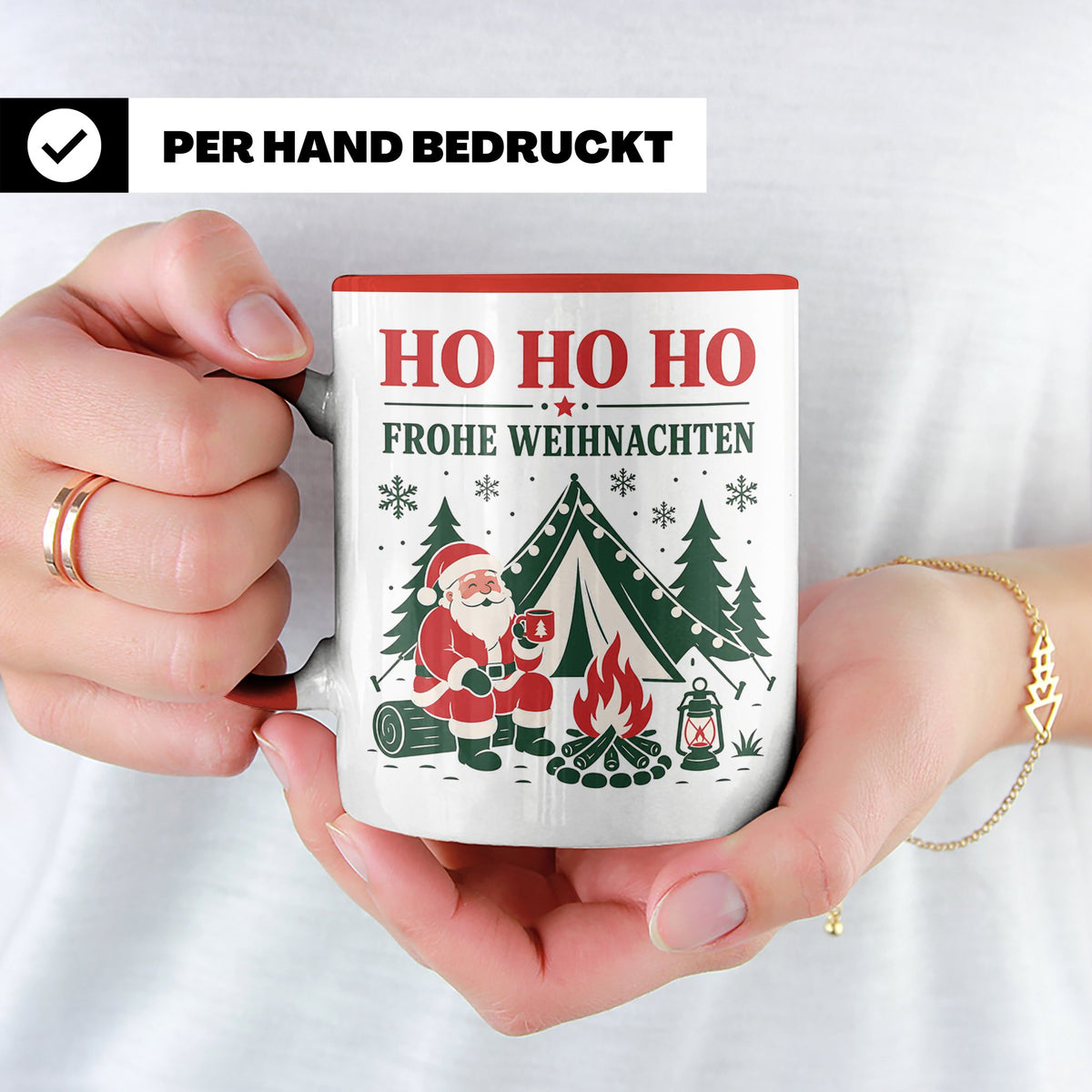 Camping Weihnachten Tasse Weihnachtsmann am Lagerfeuer - Ges – Rot [farbe:rot]