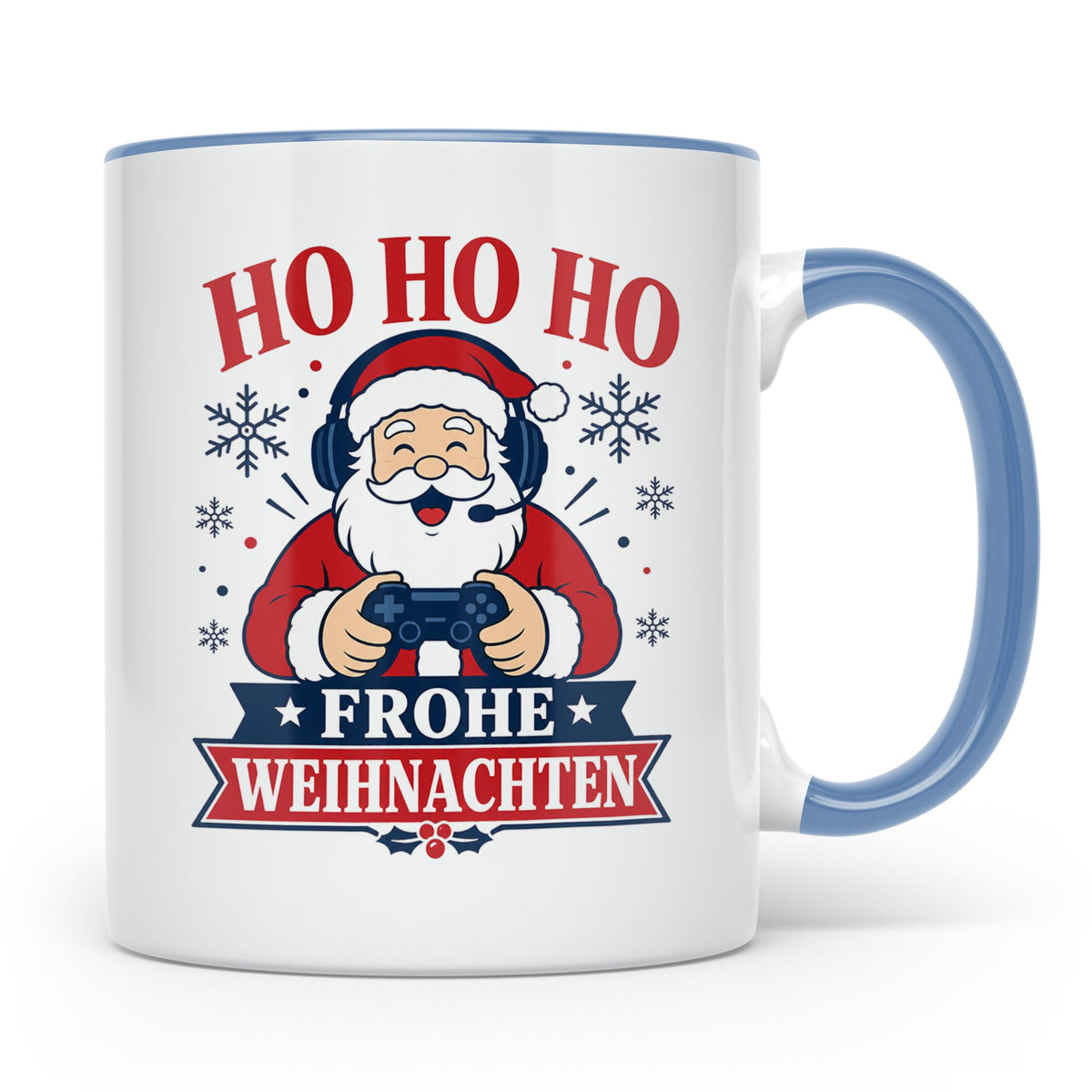 Gaming Weihnachten Tasse Weihnachtsmann mit Controller - Ges – Blau [farbe:blau]