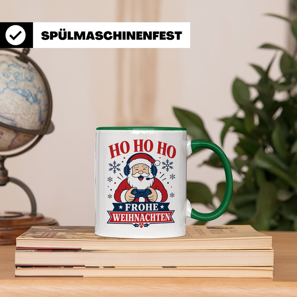Gaming Weihnachten Tasse Weihnachtsmann mit Controller - Ges – Grün [farbe:grün]